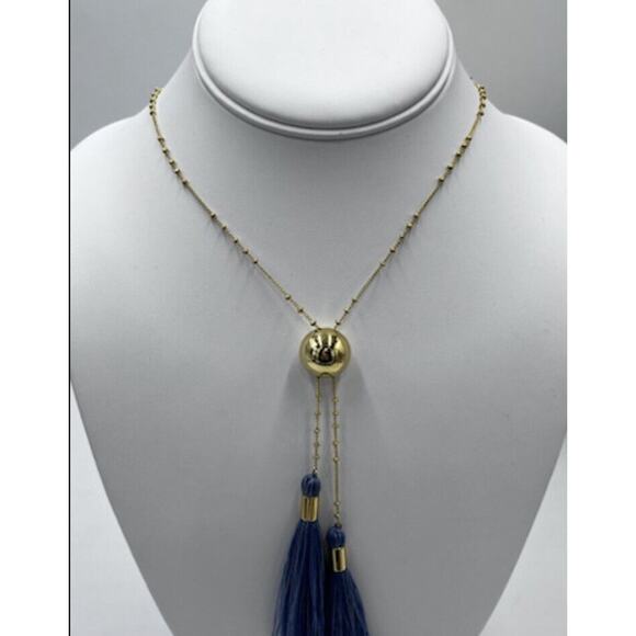 Gorjana Carmen Tassel Adjustable Lariat Necklace in Mixed Powder Blue Gold Tone - Picture 4 of 8